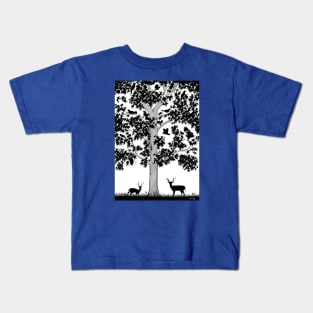 Tree with birds and deer Kids T-Shirt